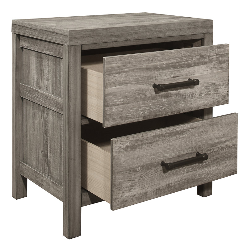Table de chevet de style rustique, rangement à 2 tiroirs, gris vieilli, bois stratifié