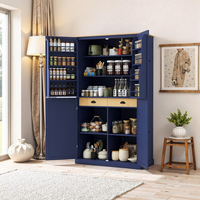 40.2x20x71.3 Inch Large Freestanding Kitchen Pantry Cabinet With 2 Drawers 8 Door Shelves & Adjustable Storage