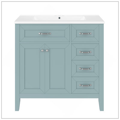 Meuble-lavabo 36 po avec lavabo, armoire de salle de bain blanche avec tiroirs, structure solide et panneau de fibres à densité moyenne