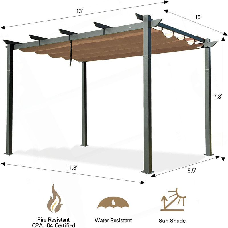 Pergola rétractable en aluminium avec abri de soleil pour patio avec auvent résistant aux intempéries pour terrasse de jardin