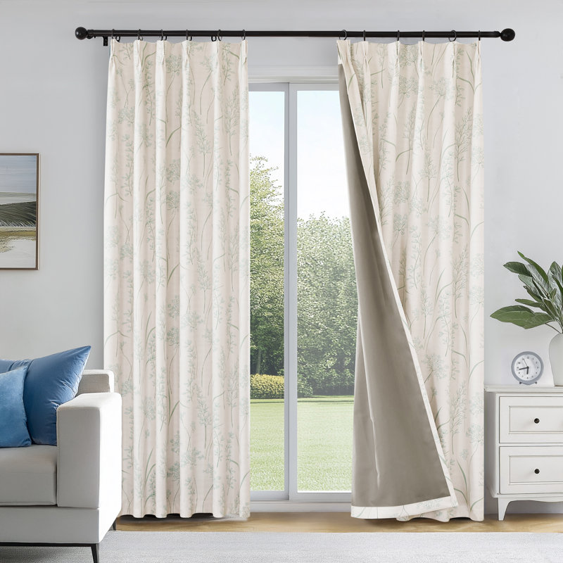100% Blackout Floral Print Polyester Thermal Insulated Curtains With 12 Metal Rings & 12 Hooks, Pinch Pleat Window Treatments For Bedroom/Living Room (Set of 2)