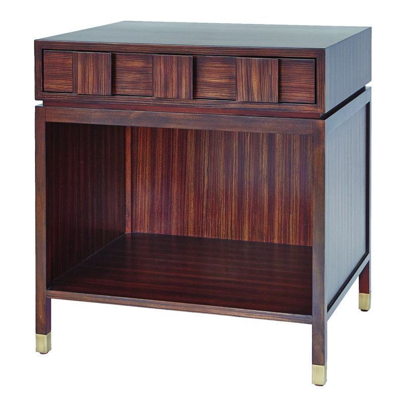 Quad Block Walnut Bedside Table with Brass Accents