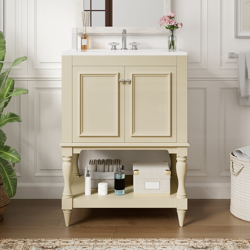 Meuble-lavabo moderne 24 po avec lavabo en céramique, Beige