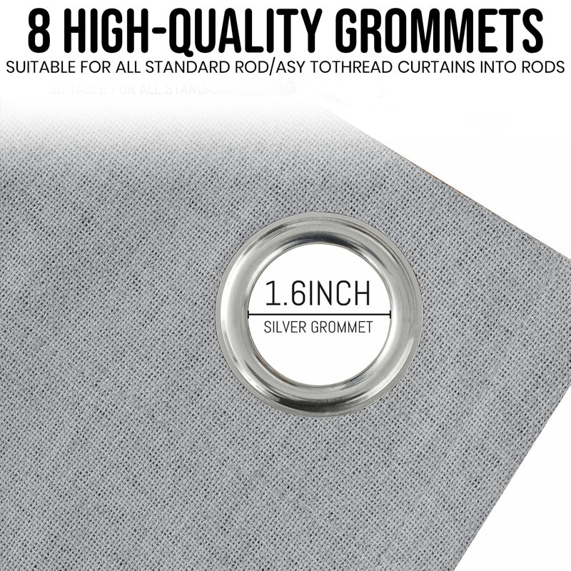 100% Linen Blackout Curtains with Eyelets – Ready Made (Set of 2), 168cm Width x 137cm Drop, Silver