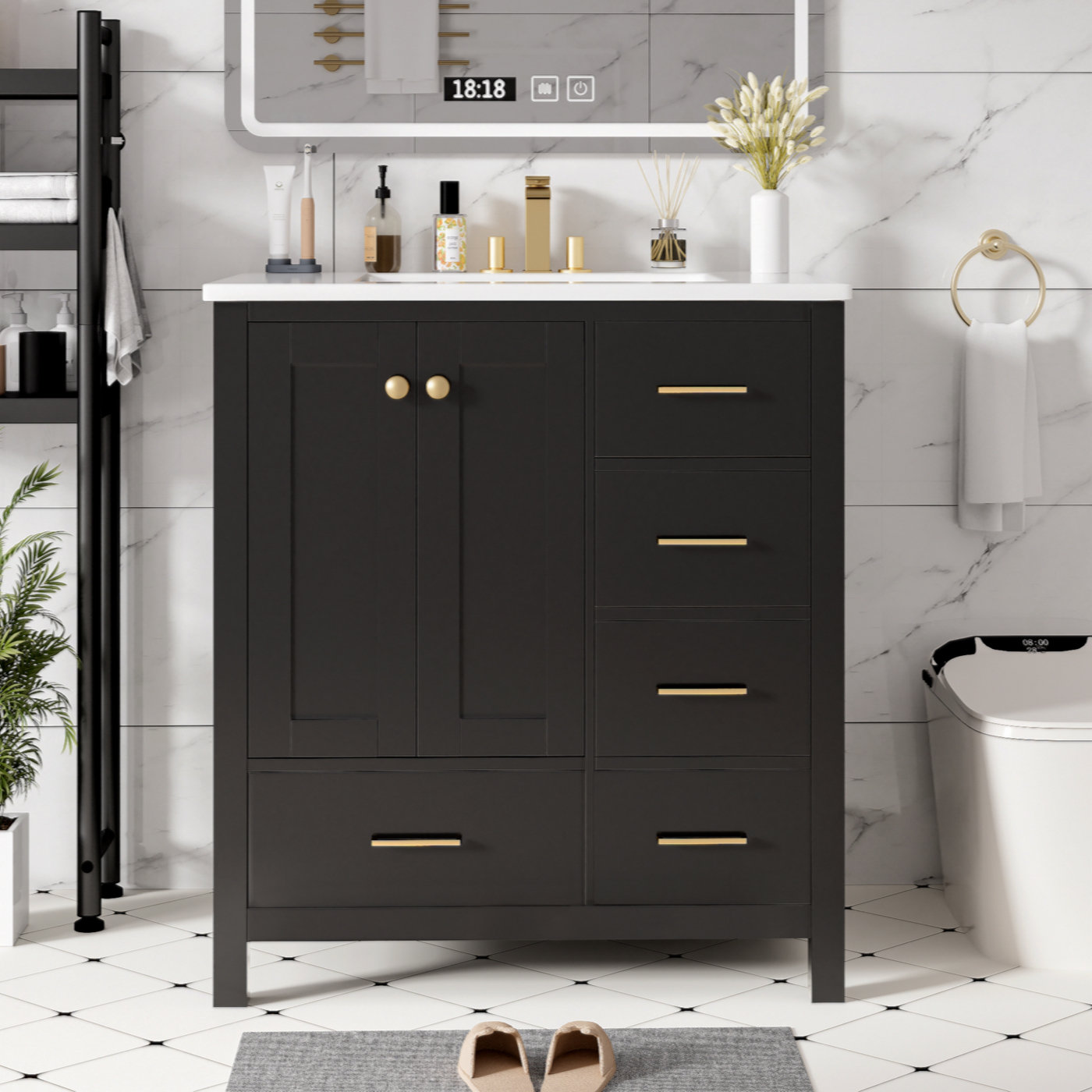 Winston Porter 30'' Bathroom Vanity With Resin Sink Combo, Solid Wood ...
