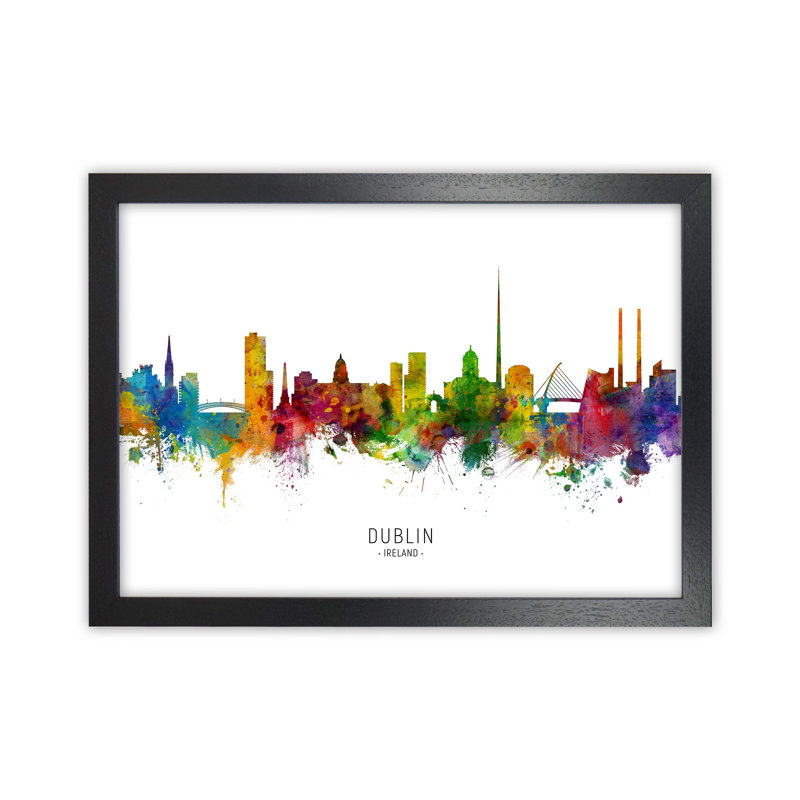 Dublin Ireland Skyline by Michael Tompsett - Print, Black Framed, 46cm H x 63cm W x 3cm D