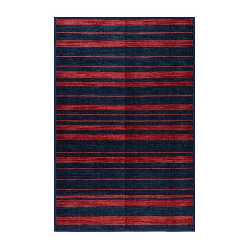 Tapis gris à rayures horizontales lavable à la machine, Rectangulaire 2 pi x 3 pi