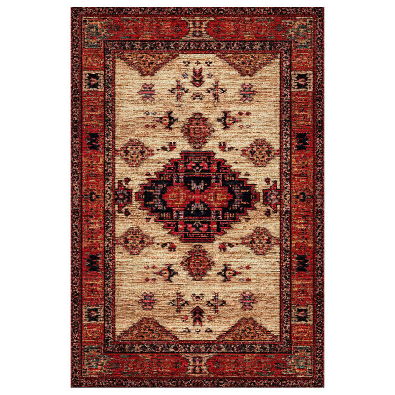 Nomad Spirit Collection Digital Print Cotton-Polyester Blend Red Brown Rug, Runner 3'4" x 7'3"