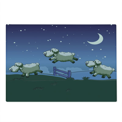 Ambesonne Cartoon Cutting Board Large Size Counting Sheep to Sleep Dark Indigo Hunter Green