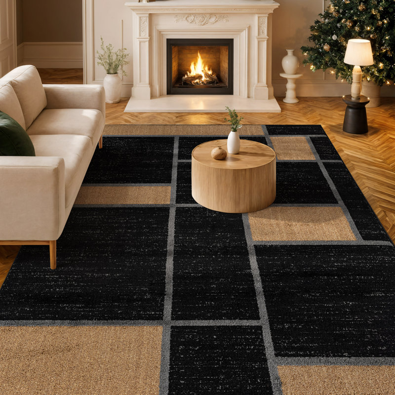 Mehul Woven Geometric Navy/Gray/White Area Rug – Modern, Durable Polypropylene, Medium Pile for Living Room, Bedroom, and Office