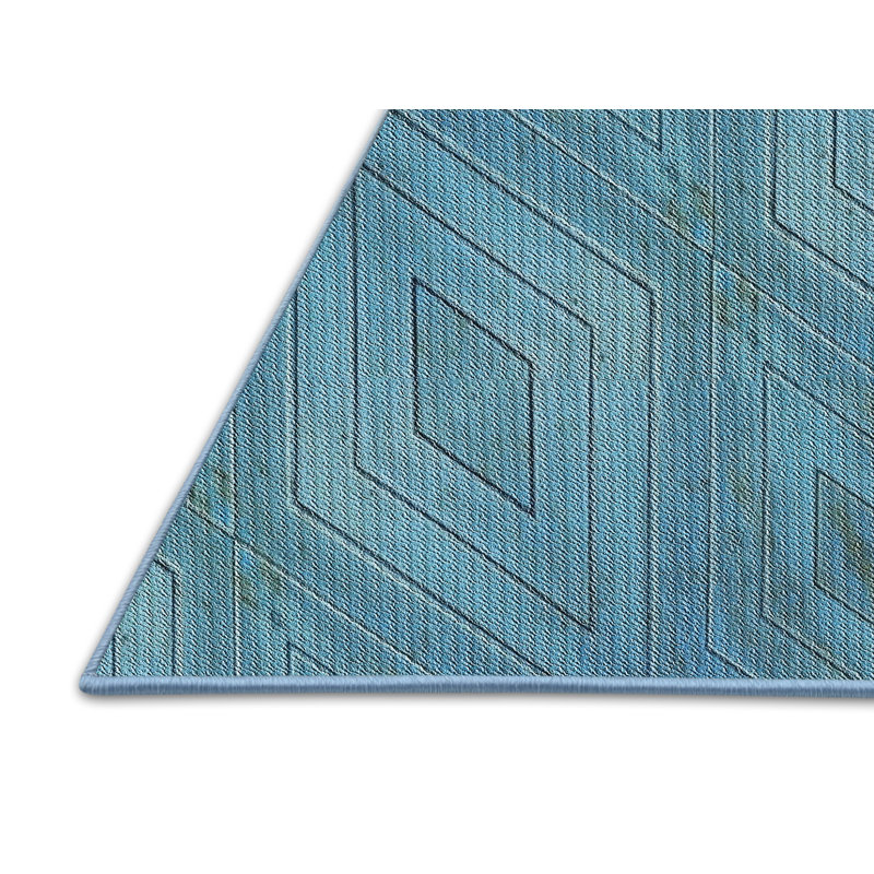 Tapis décoratif bleu géométrique Sanibel, Rectangle 2 pi x 3 pi