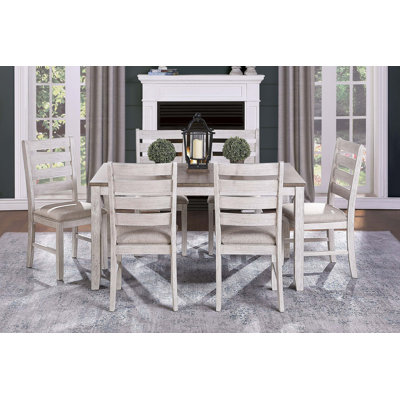 Dining Set Rectangular Wooden Table And 4X Side Chairs Fabric Upholstered Seat