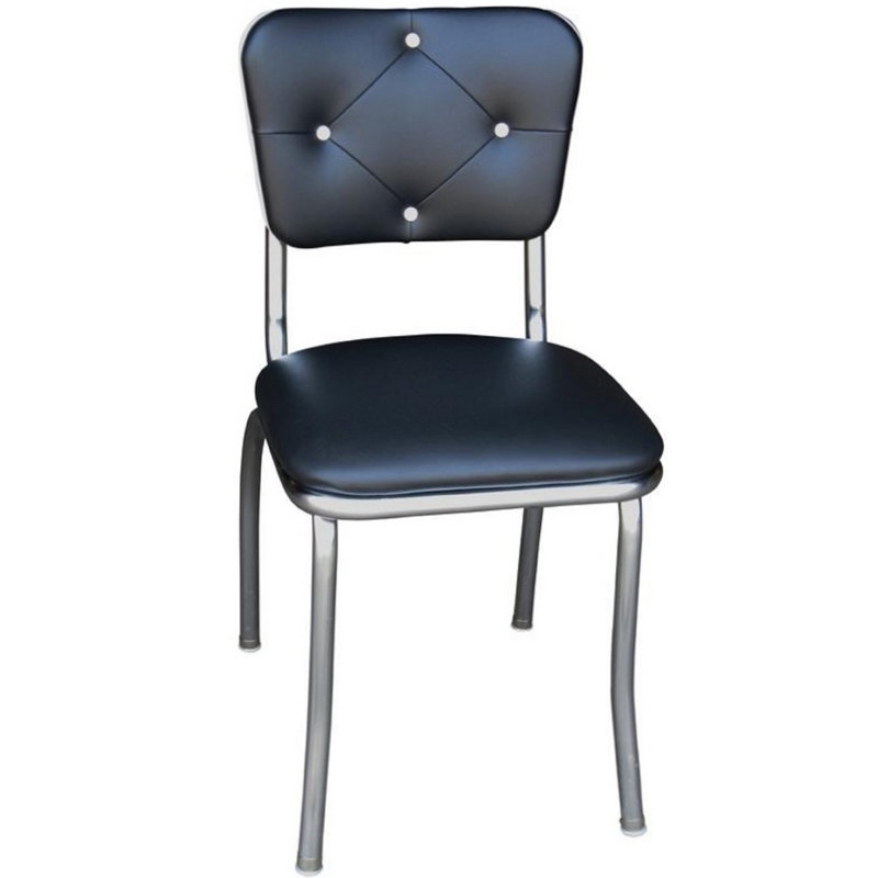 Retro Home Upholstered Tufted Back Dining Chair, Black