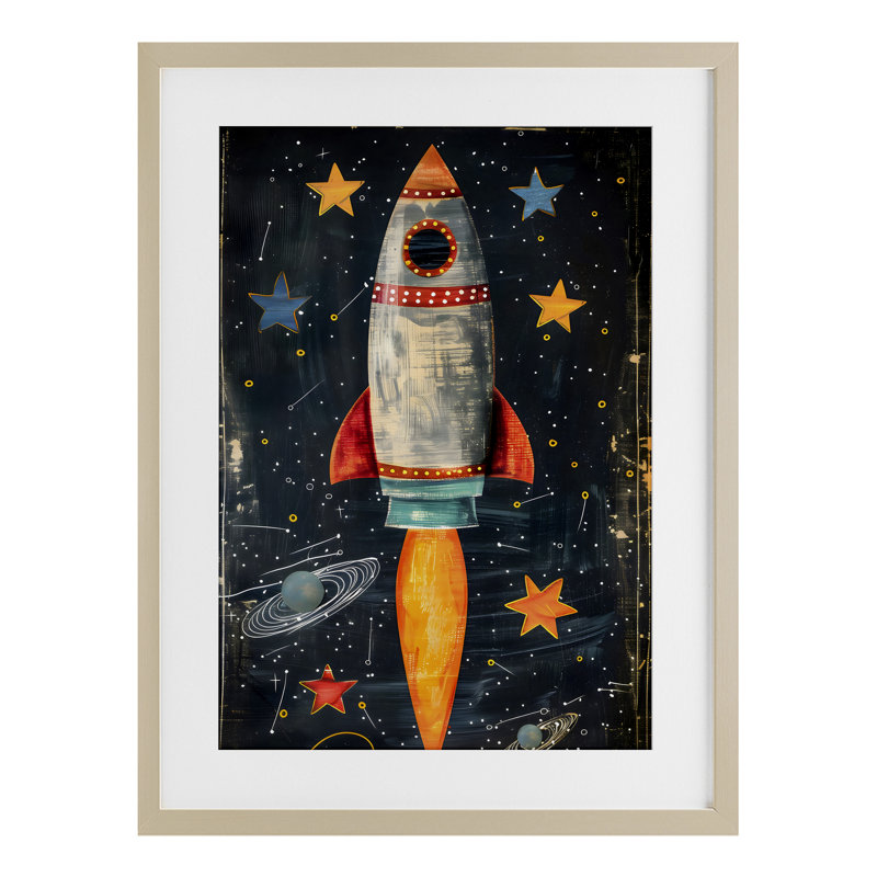 «Blast Off Rocketship», reproduction encadrée sous verre, design by Creative Studio, H 23 po x l 17 po