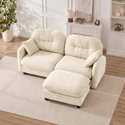 Canapé-lit modulaire ergonomique en chenille avec accoudoirs élégants avec base en bois et 1 repose-pieds