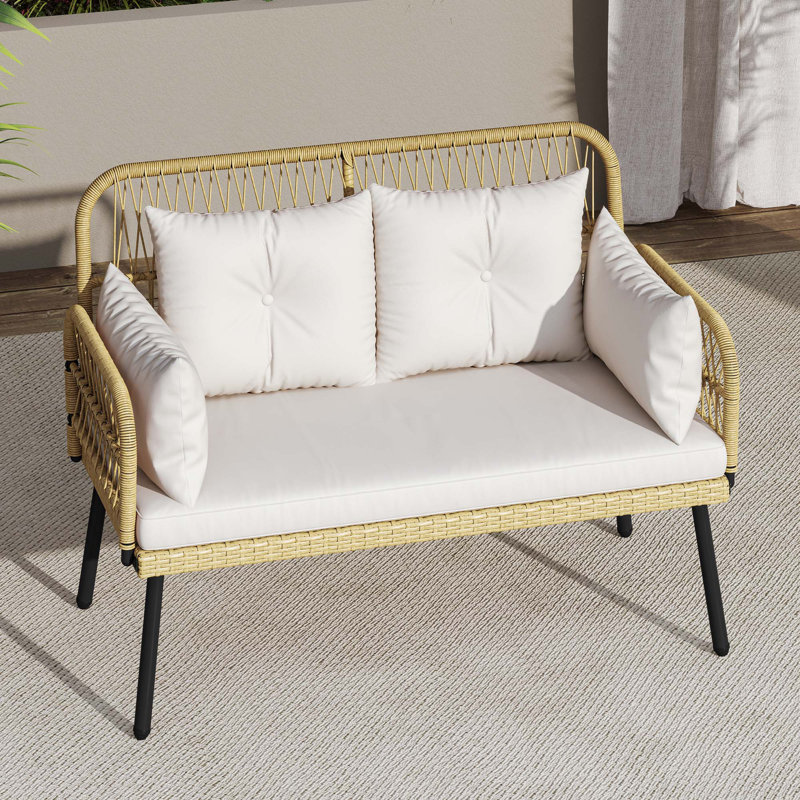 Patio Furniture Wicker Outdoor Loveseat, Beige