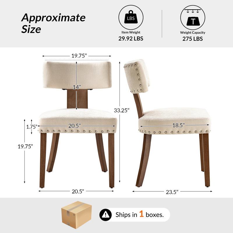 Dooey 20.5"W Mid-Century Modern Dining Chair with Nailhead Trim (Set of 2), Beige
