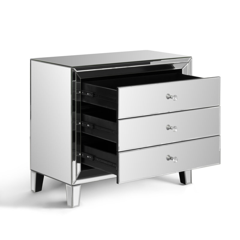 Yolanta 33" Mirrored Glass Nightstand with 3 Storage Drawers