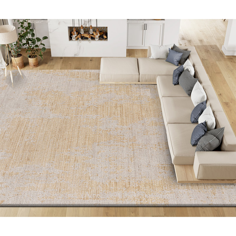 Hand Knotted Area Rug in Beige/Gold, Rectangle 6' x 9'