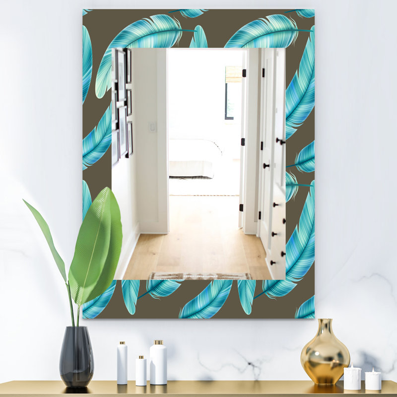 Miroir mural traditionnel à plumes 27 mid-century, H 24 po x l 32 po