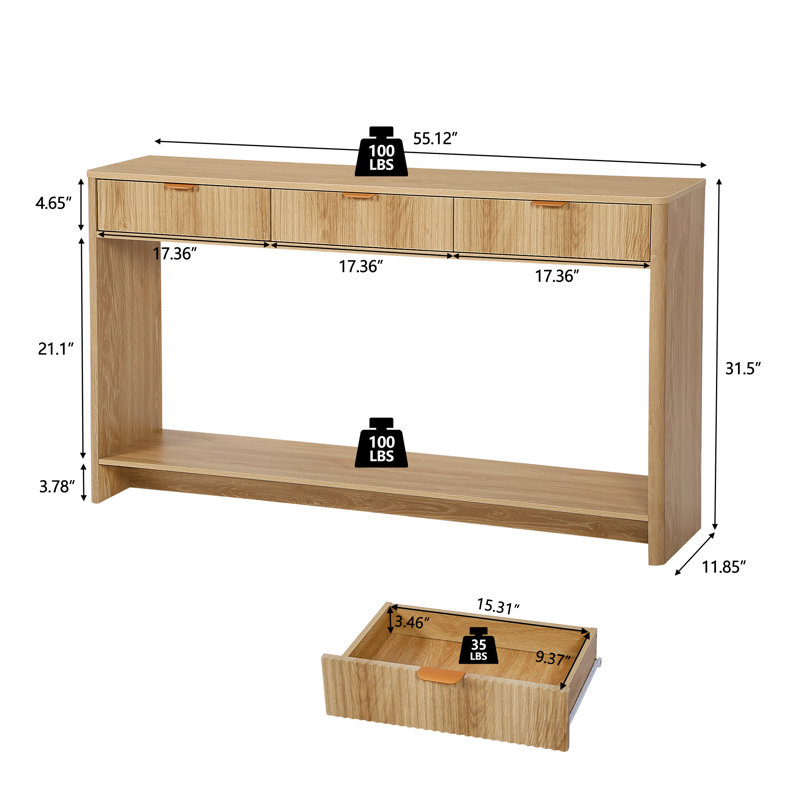 Console Mukades, Naturel, H 31,49 po x l 55,12 po x P 11,85 po