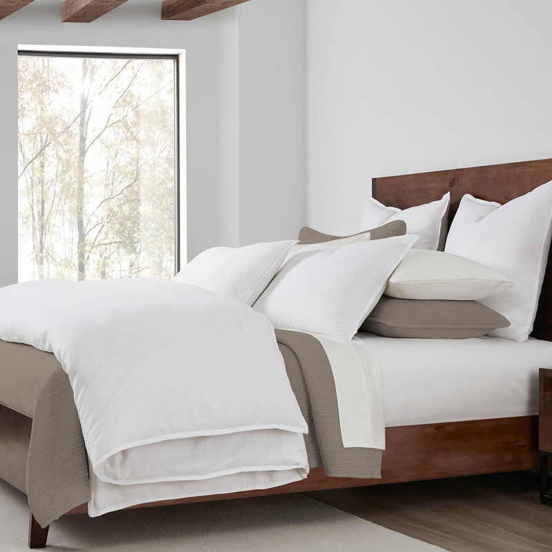 100% Linen French Flax Modern Rustic Farmhouse 3 Piece Duvet Cover Set, King Duvet Cover + 2 King Shams, White
