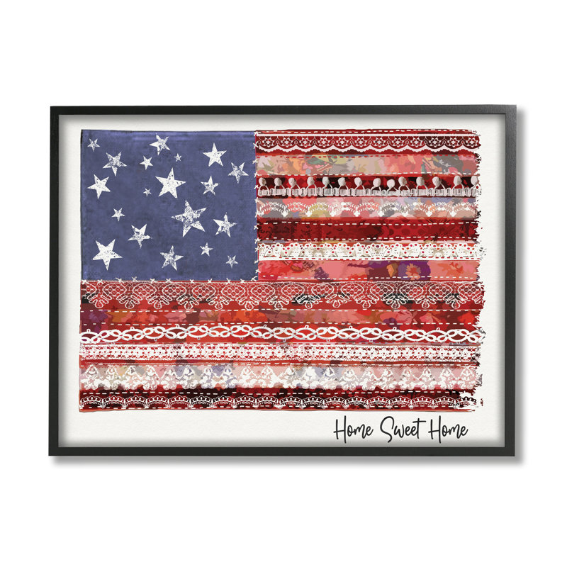 Drapeau américain Home Sweet Home, Giclée encadrée noir minuit, H 16 po x l 20 po