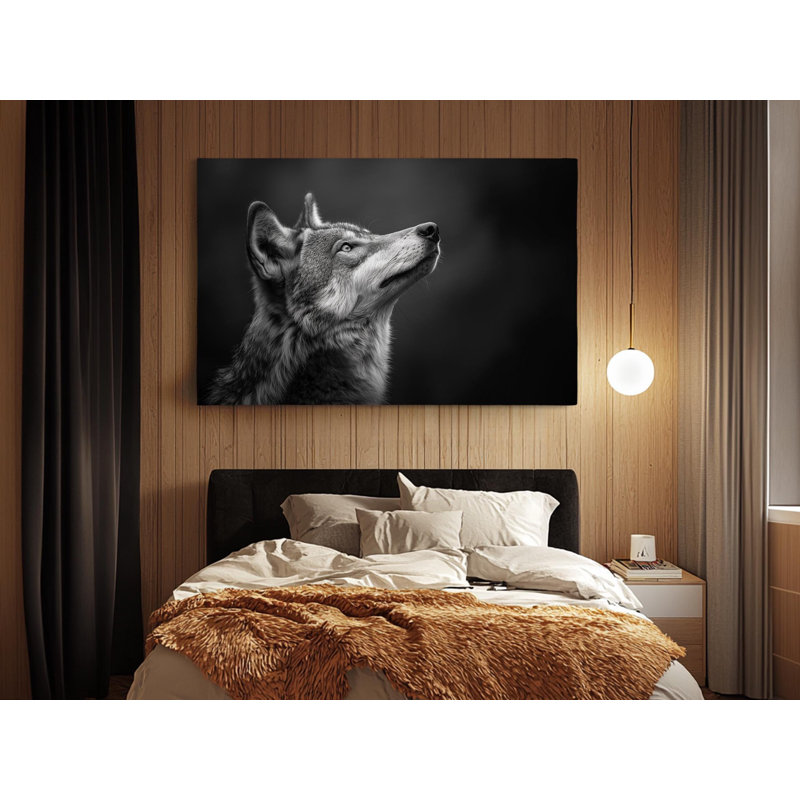 Reproduction sur toile de haute qualité, noir et blanc, d'un loup, H 16 po x l 24 po