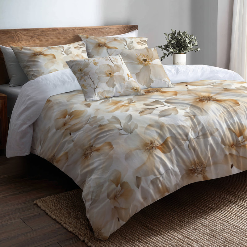 Ensemble d'édredon floral 6 pièces - French Country crème avec taies décoratives et coussins décoratifs
