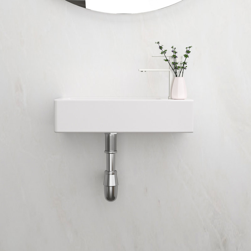Lavabo de salle de bain mural rectangulaire en céramique 14,57X7,28 pouces avec trou de robinet simple