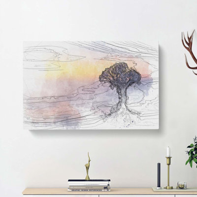 Tree Reflecting upon the Lake in Abstract - Wrapped Canvas