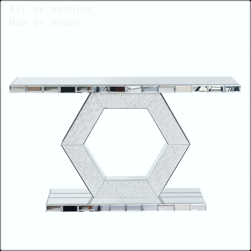 Table d'entrée pleine grandeur à miroir, Base hexagonale en cristal scintillant