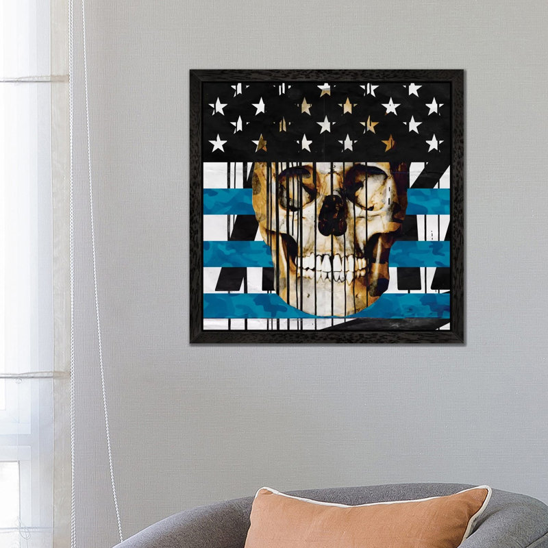 Skull Spangled Banner - Floater Frame Print on Canvas, 45.72 cm H x 45.72 cm W, Black Framed