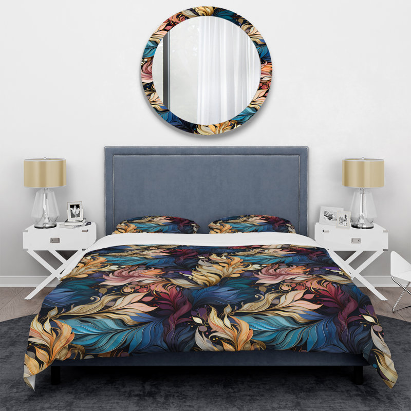Ensemble de housse de couette Multicolor Elegant Feathered Charm I, Housse de couette pour très grand lit et 2 très