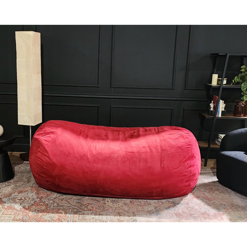 Fauteuil à billes en suède cylindrique traditionnel de 8 pieds Jasper, H 30 po x l 84 po x P 48 po, Rouge