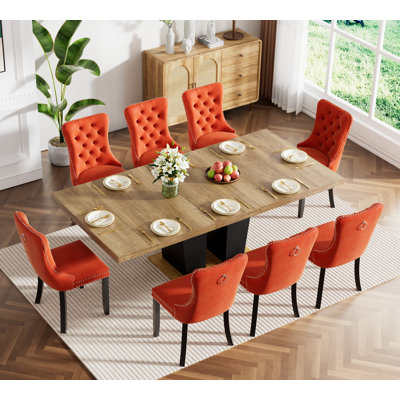 62.99" -78.74" Extendable Dining Table Set, Black&Brown Dining Room Table & Velvet Dining Chairs with Wood Leg, Rustic Kitchen Dining Table and Chairs by Red Barrel Studio