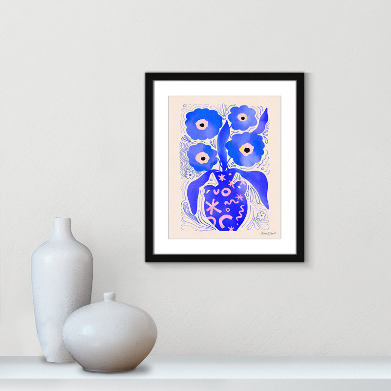 «Blue Flowers Matisse» par Bloom, 16'' W x 19'' H, Imprimé mat, Satin Black