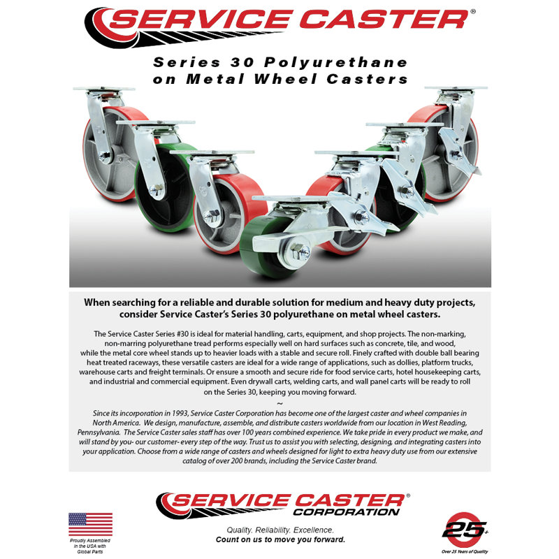 5 Inch Poly on Cast Iron Caster with Ball Bearing and Brake/Swivel Lock|SCC-30CS520-PUB-TLB-BSL
