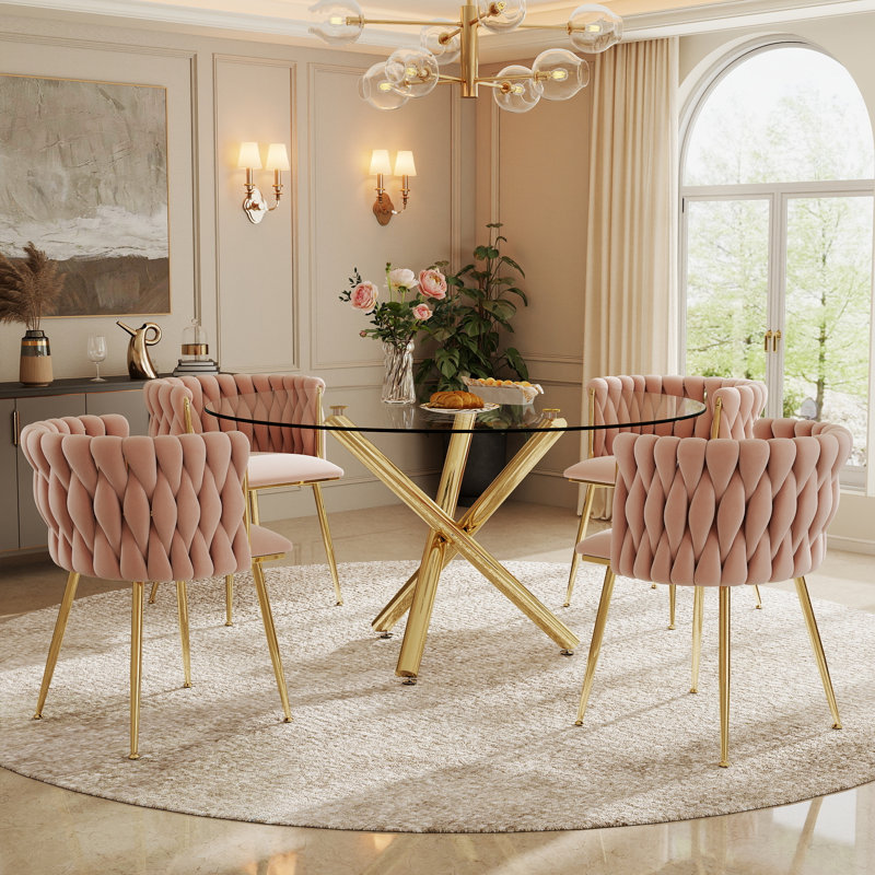 Ensemble de salle à manger Raykwan, H 29,5 po x L 47,24 po x l 47,24 po, Rose, Or