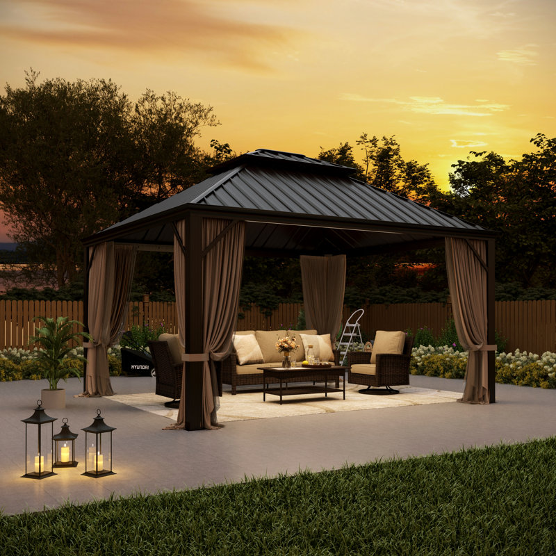 Hardtop Double-Roofed Aluminum Patio Gazebo, 14' x 12'