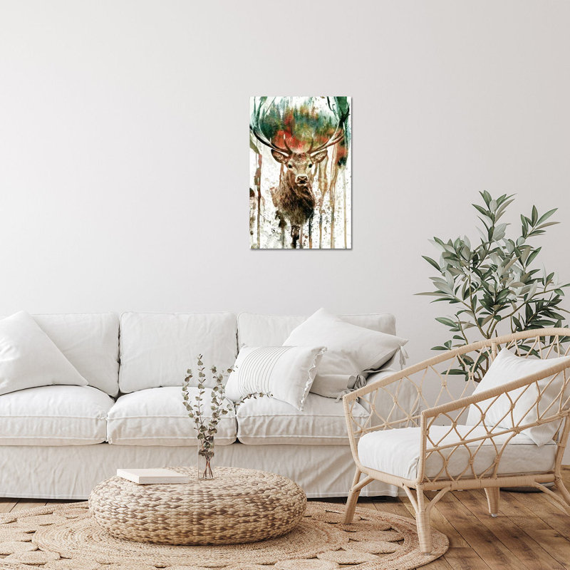 «Deer I» par Riza Peker - peinture sans cadre, H 24 po x l 16 po x P 0,25 po