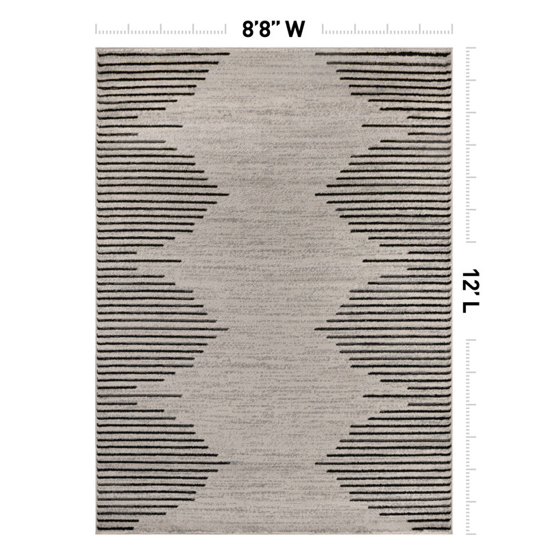 Damarcus Geometric Cream/Black/Gray Area Rug, Rectangle 8'10" x 12', Cream