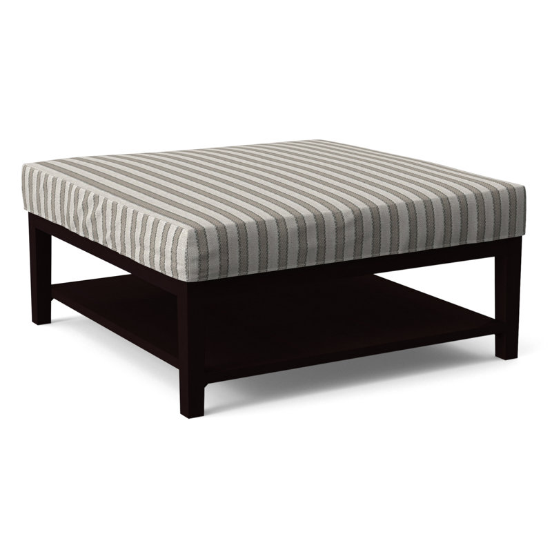 Hammond Square Ottoman, Light Blue and White Stripe; 0256-54, Java Finish