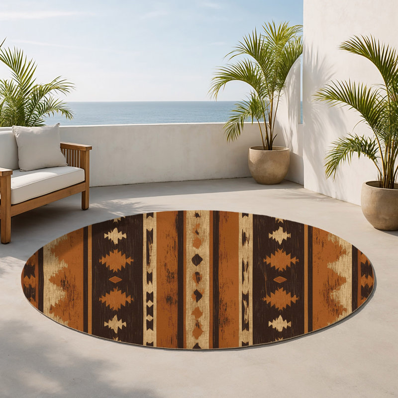 Tapis intérieur et extérieur Ceremonial Shadow, Rond 5 pi