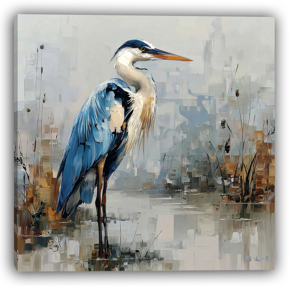 Wrought Studio™ City Mist Heron - Wrapped Canvas Wall Art | Wayfair