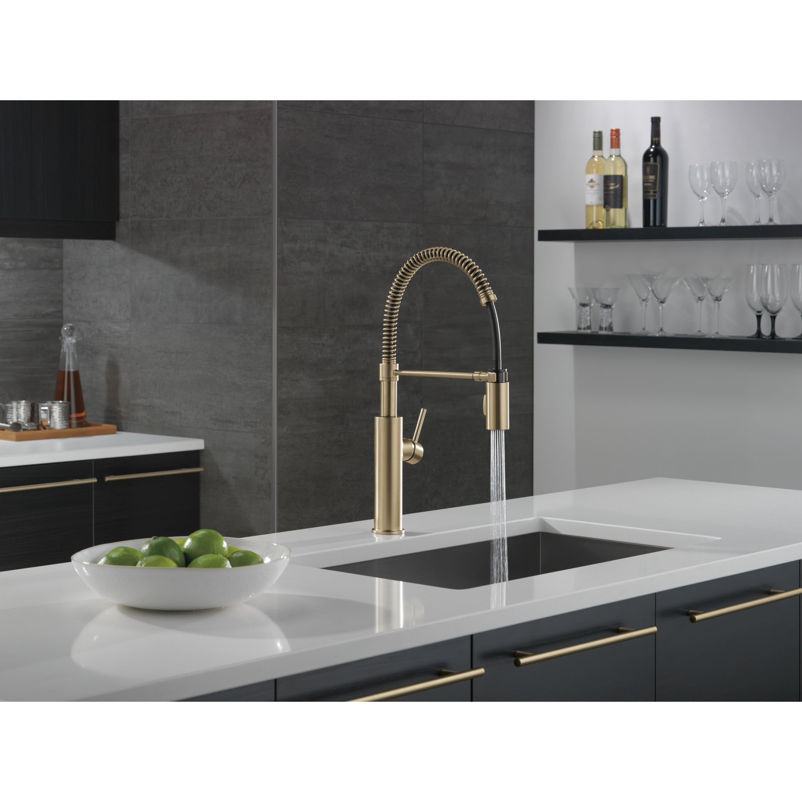Antoni Commercial Pull-Down Kitchen Faucet, Champagne Bronze