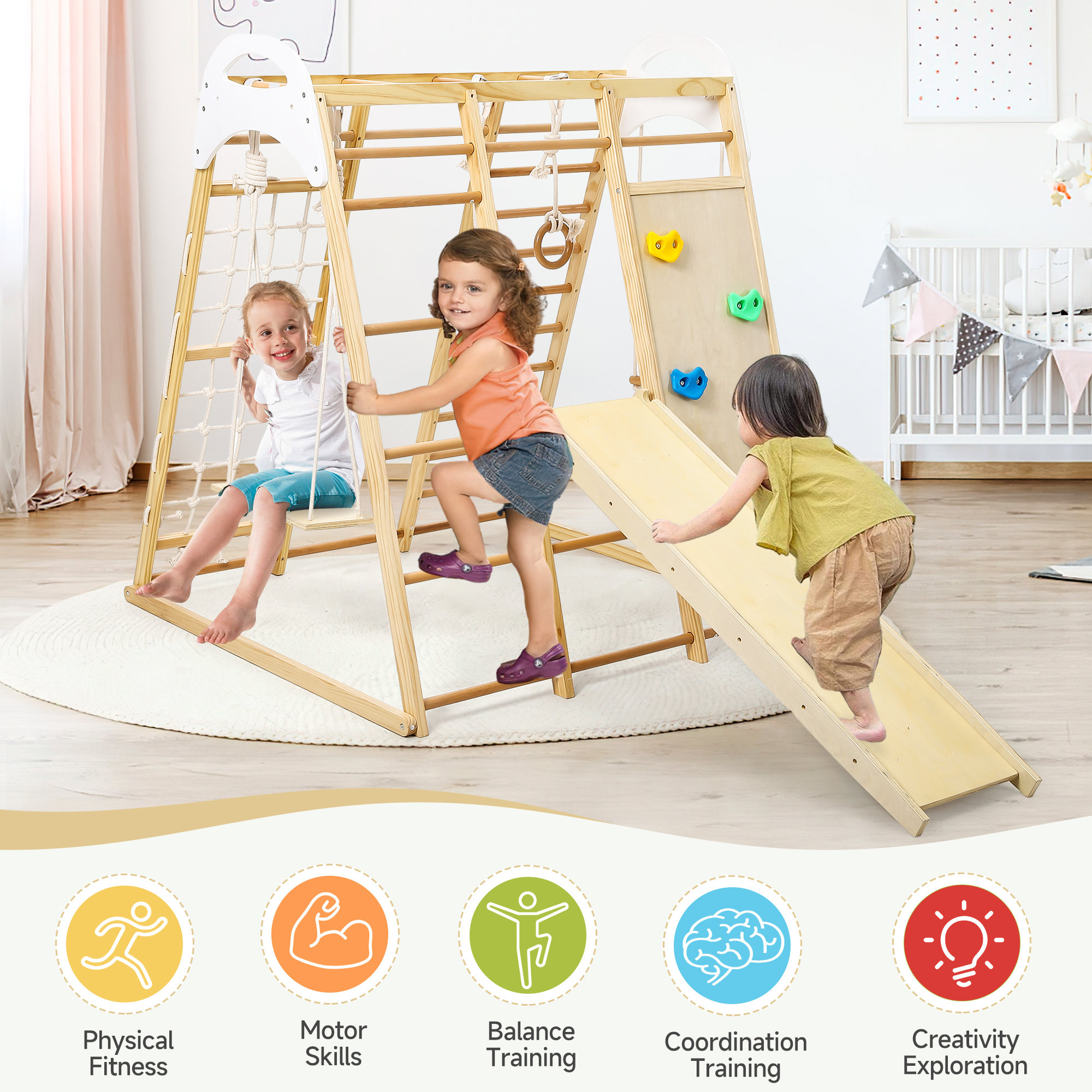 gaomon Gym Playset, Wooden Climbing Toys, Tent, Climbing Structure For