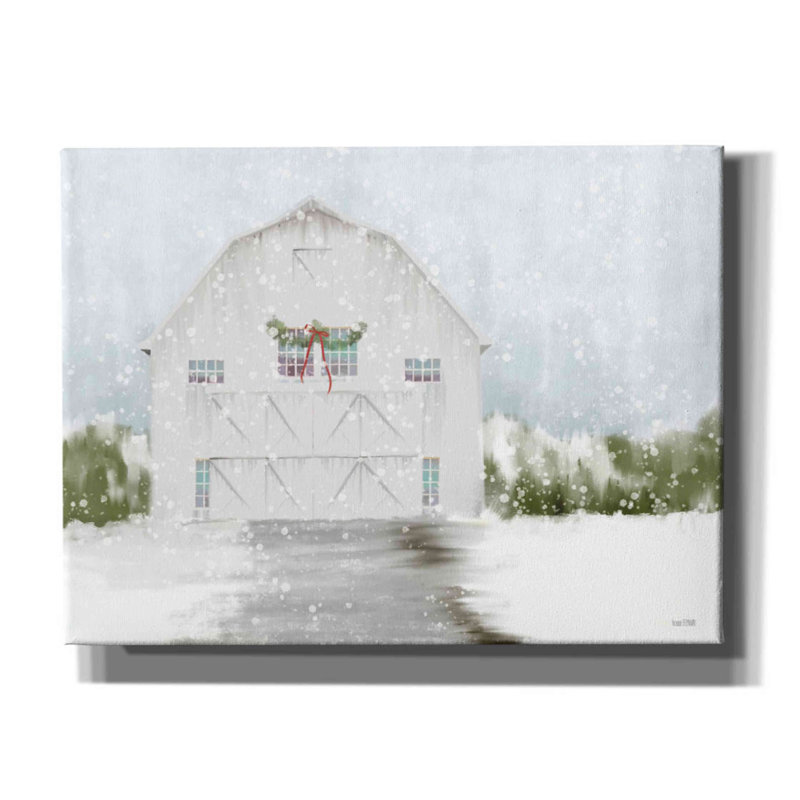 «Christmas Barn» sur toile par House Fenway, H 12 po x l 16 po x P 0,75 po