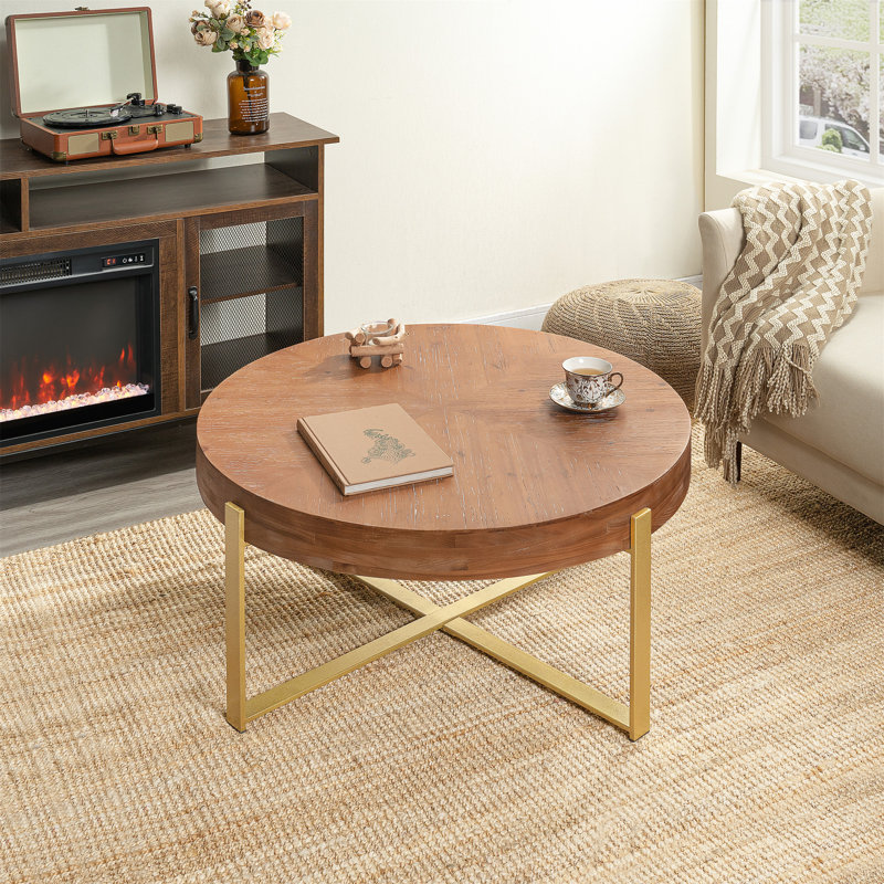 Table basse Briyan, Or, H 17,72 po x L 33,86 po x l 33,86 po, Naturel
