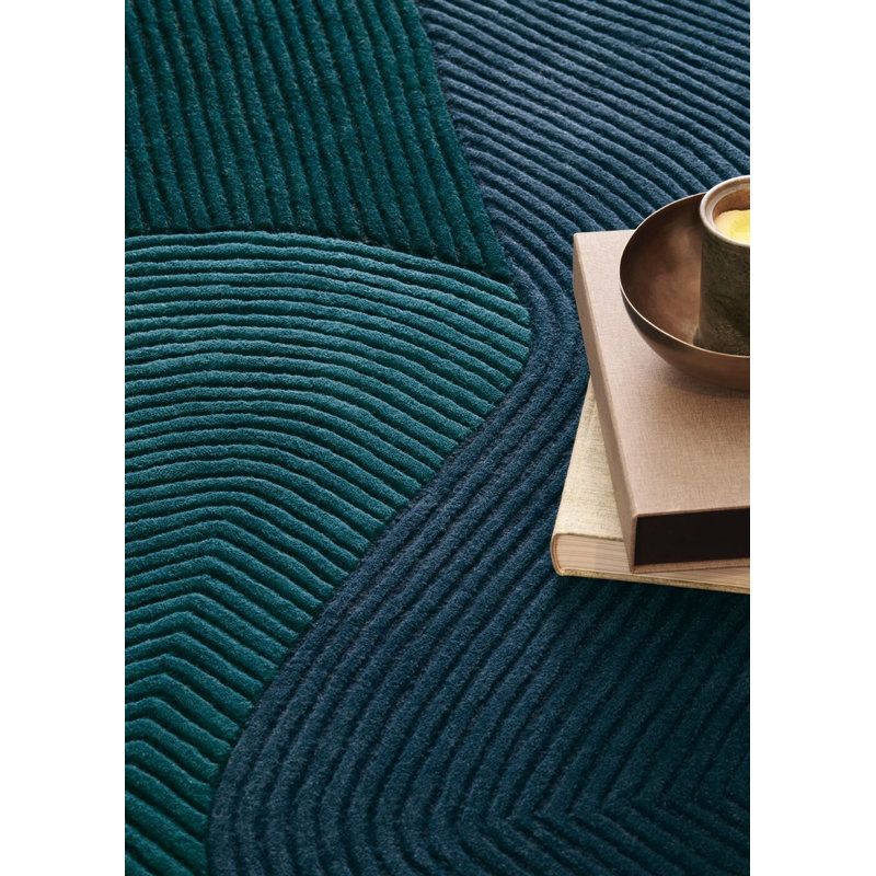 Tumulus Hand Tufted Wool Area Rug in Blue/Teal/Green, Novelty 8'5" x 8'11"
